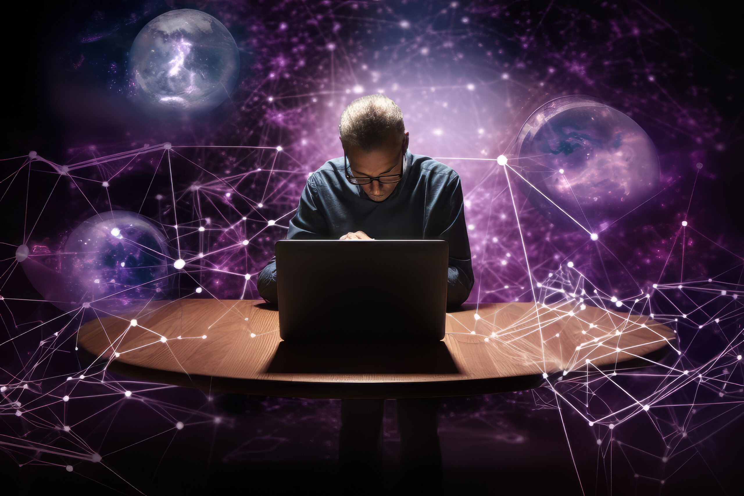 One serious businessman reading in dark library generated by AI